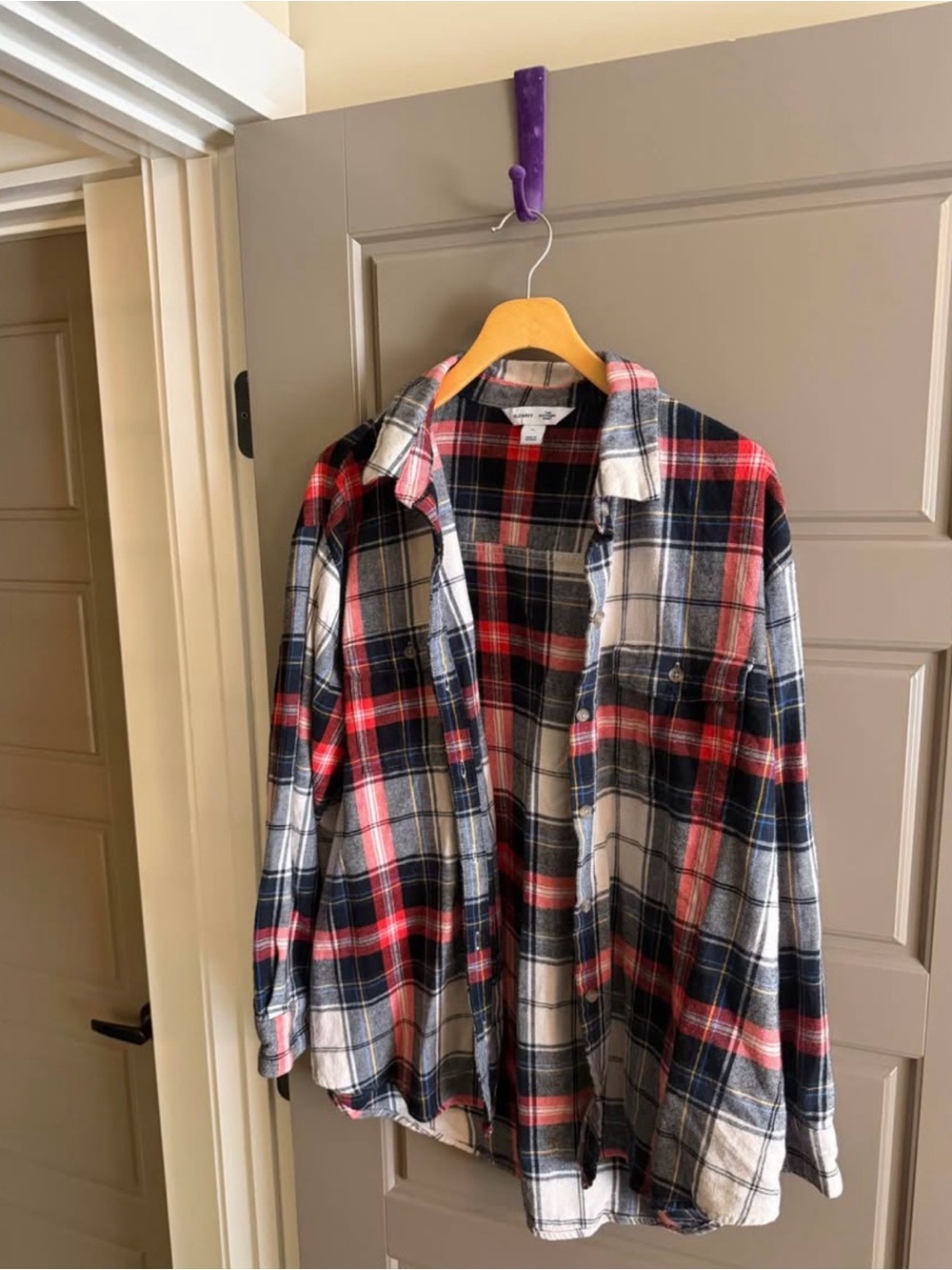 Old Navy Red, Navy and White Plaid Button-Down Shirt